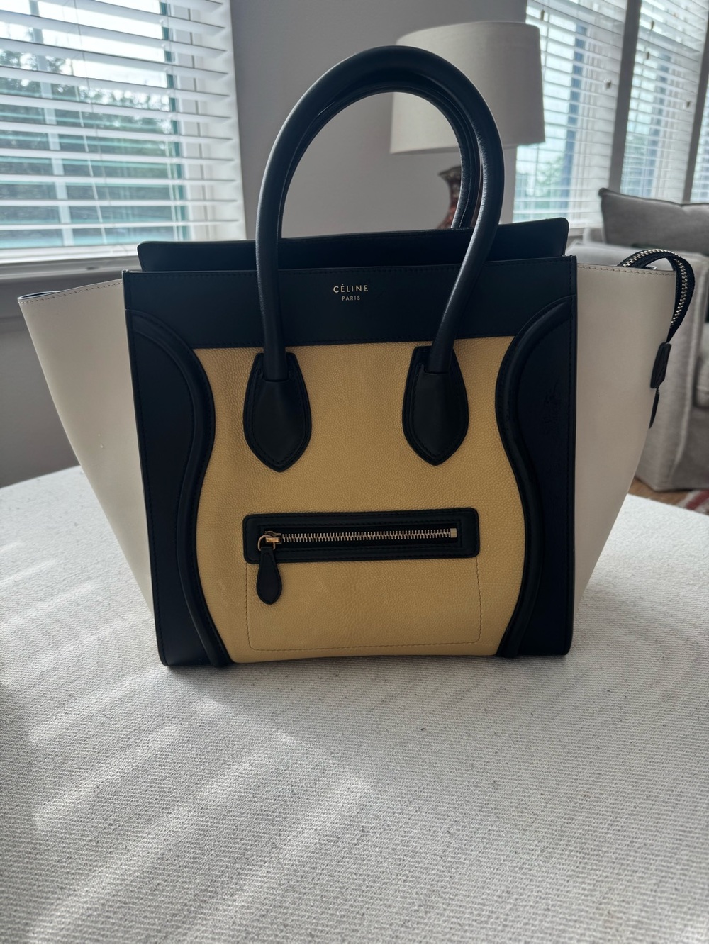 Celine Tri-Panel Mini Luggage Tote — Yellow, Black & White